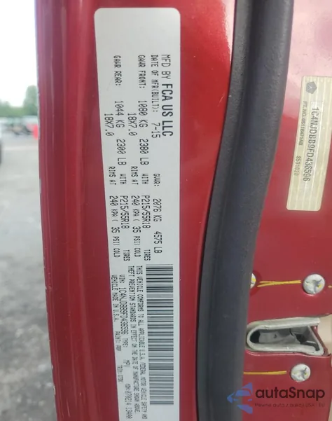 2015 Jeep Compass Sport z USA, uszkodzony, nr VIN 1C4NJDBB9FD436596